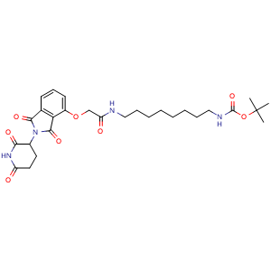 Chemical structure of tert-Butyl (8-(2-((2-(2,6-dioxopiperidin-3-yl)-1,3-dioxoisoindolin-4-yl)oxy)acetamido)octyl)carbamate , CAS 1950635-34-3, AChemBlock W157757
