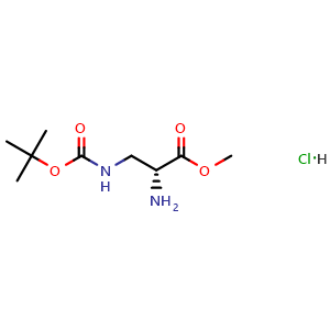 Chemical structure of (R)-Methyl 2-amino-3-((tert-butoxycarbonyl)amino)propanoate hydrochloride , CAS 919792-96-4, AChemBlock W157765