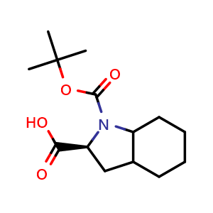 Chemical structure of (2S)-1-(tert-Butoxycarbonyl)octahydro-1H-indole-2-carboxylic acid , CAS 186096-30-0, AChemBlock W157790