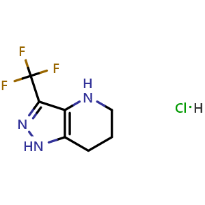 Chemical structure of 3-(Trifluoromethyl)-4,5,6,7-tetrahydro-1H-pyrazolo[4,3-b]pyridine hydrochloride , CAS 2444550-64-3, AChemBlock W157834