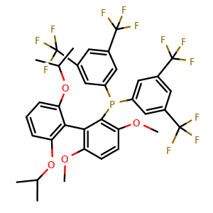Chemical structure of Bis[3,5-bis(trifluoromethyl)phenyl][3,6-dimethoxy-2',6'-bis(1-methylethoxy)[1,1'-biphenyl]-2-yl]phosphine , CAS 1810068-31-5, AChemBlock W157855