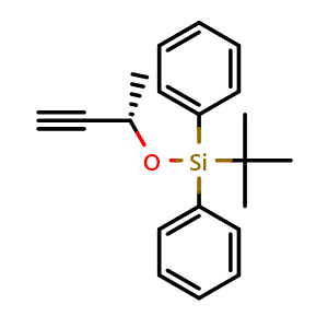 Chemical structure of 1,1'-[(1,1-Dimethylethyl)[[(1S)-1-methyl-2-propyn-1-yl]oxy]silylene]bis[benzene] , CAS 603045-12-1, AChemBlock W157869