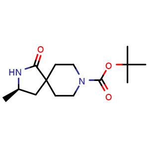 Chemical structure of (R)-tert-Butyl 3-methyl-1-oxo-2,8-diazaspiro[4 5]decane-8-carboxylate , CAS 1548290-30-7, AChemBlock W157871