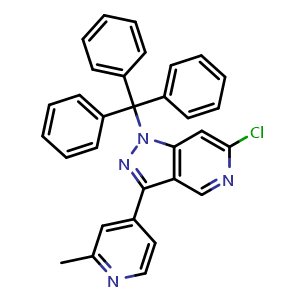 Chemical structure of 6-Chloro-3-(2-methylpyridin-4-yl)-1-trityl-1H-pyrazolo[4,3-c]pyridine , CAS 1431719-89-9, AChemBlock W157897