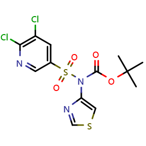 Chemical structure of tert-Butyl ((5,6-dichloropyridin-3-yl)sulfonyl)(thiazol-4-yl)carbamate , CAS 2412605-11-7, AChemBlock W157899
