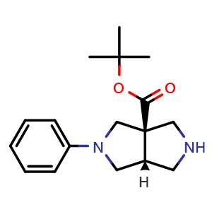 Chemical structure of tert-Butyl (3aR,6aR)-2-phenylhexahydropyrrolo[3,4-c]pyrrole-3a(1H)-carboxylate , CAS 2459946-56-4, AChemBlock W157900