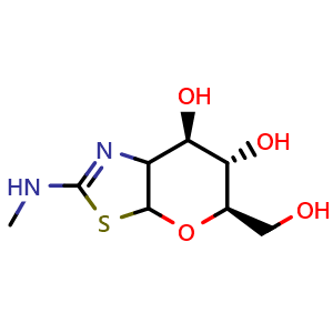 Chemical structure of (5R,6S,7R)-5-(hydroxymethyl)-2-(methylamino)-3a,6,7,7a-tetrahydro-5H-pyrano[3,2-d]thiazole-6,7-diol , AChemBlock W157903