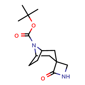 Chemical structure of tert-Butyl 2-oxo-8'-azaspiro[azetidine-3,3'-bicyclo[3 2 1]octane]-8'-carboxylate , CAS 1246646-23-0, AChemBlock W157905