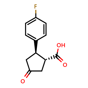 Chemical structure of rel-(1R,2R)-2-(4-fluorophenyl)-4-oxocyclopentane-1-carboxylic acid , CAS 104201-85-6, AChemBlock W157908