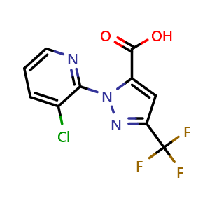 Chemical structure of 1-(3-Chloropyridin-2-yl)-3-(trifluoromethyl)-1H-pyrazole-5-carboxylic acid , CAS 438450-39-6, AChemBlock W157912