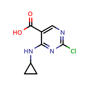 Chemical structure of 2-Chloro-4-(cyclopropylamino)pyrimidine-5-carboxylic acid , CAS 1192711-37-7, AChemBlock W157923