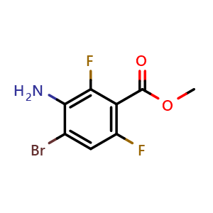 Chemical structure of Methyl 3-amino-4-bromo-2,6-difluorobenzoate , CAS 1529613-64-6, AChemBlock W157930