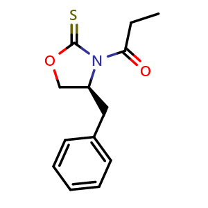 Chemical structure of 1-[(4S)-4-(Phenylmethyl)-2-thioxo-3-oxazolidinyl]-1-propanone , CAS 145588-95-0, AChemBlock W157952