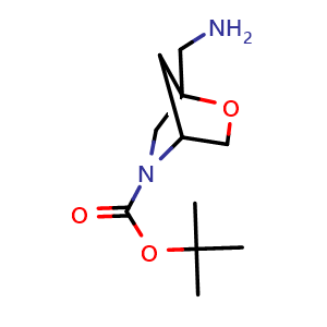 Chemical structure of tert-Butyl 4-(aminomethyl)-5-oxa-2-azabicyclo[2 2 1]heptane-2-carboxylate , CAS 1357351-98-4, AChemBlock W157967