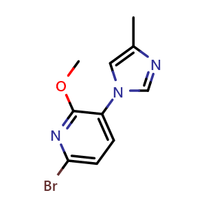Chemical structure of 6-Bromo-2-methoxy-3-(4-methyl-1H-imidazol-1-yl)pyridine , CAS 1123194-98-8, AChemBlock W157969