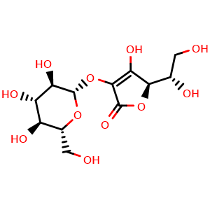 Chemical structure of 2-O-beta-D-Glucopyranosyl-L-ascorbic acid , CAS 562043-82-7, AChemBlock W157980