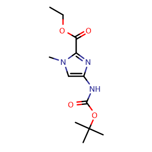 Chemical structure of Ethyl 4-((tert-butoxycarbonyl)amino)-1-methyl-1H-imidazole-2-carboxylate , CAS 128293-63-0, AChemBlock W157993