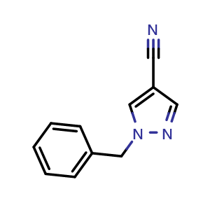 Chemical structure of 1-Benzylpyrazole-4-carbonitrile , CAS 121358-86-9, AChemBlock W158003