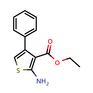 Chemical structure of 2-Amino-4-phenyl-thiophene-3-carboxylic acid ethyl ester , CAS 4815-36-5, AChemBlock W158023