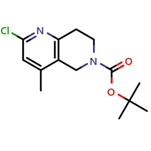 Chemical structure of tert-Butyl 2-chloro-4-methyl-7,8-dihydro-1,6-naphthyridine-6(5H)-carboxylate , CAS 1421254-01-4, AChemBlock W158049