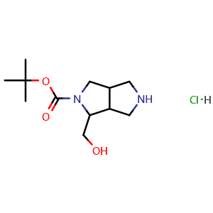 Chemical structure of Tert-butyl 1-(hydroxymethyl)hexahydropyrrolo[3,4-c]pyrrole-2(1H)-carboxylate hydrochloride , CAS 2448475-38-3, AChemBlock W158061