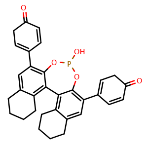 Chemical structure of (11bS)-8,9,10,11,12,13,14,15-Octahydro-4-hydroxy-2,6-diphenyl-4-oxide-dinaphtho[2,1-d:1',2'-f][1,3,2]dioxaphosphepin , CAS 945852-48-2, AChemBlock W158105
