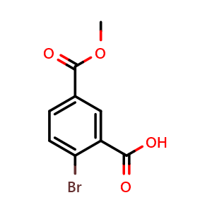 Chemical structure of 2-Bromo-5-(methoxycarbonyl)benzoic acid , CAS 1621912-33-1, AChemBlock W158130