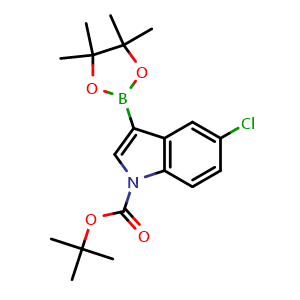 Chemical structure of tert-Butyl 5-chloro-3-(4,4,5,5-tetramethyl-1,3,2-dioxaborolan-2-yl)-1H-indole-1-carboxylate , CAS 1218790-30-7, AChemBlock W158149