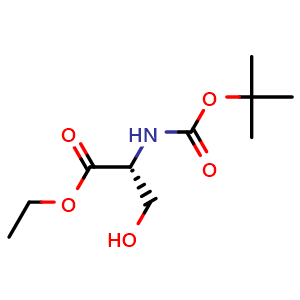 Chemical structure of (R)-Ethyl 2-((tert-butoxycarbonyl)amino)-3-hydroxypropanoate , CAS 1146954-88-2, AChemBlock W158187