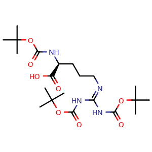 Chemical structure of (S)-2-((tert-Butoxycarbonyl)amino)-5-((2,2,10,10-tetramethyl-4,8-dioxo-3,9-dioxa-5,7-diazaundecan-6-ylidene)amino)pentanoic acid , CAS 108787-91-3, AChemBlock W158285