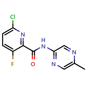 Chemical structure of 6-Chloro-3-fluoro-N-(5-methylpyrazin-2-yl)picolinamide , CAS 2438941-79-6, AChemBlock W158329