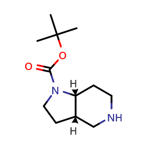 Chemical structure of tert-butyl (3aS,7aR)-2,3,3a,4,5,6,7,7a-octahydropyrrolo[3,2-c]pyridine-1-carboxylate , CAS 1335149-56-8, AChemBlock W158336