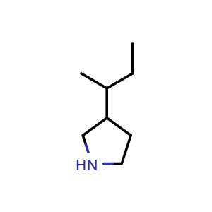 Chemical structure of 3-(1-Methylpropyl)pyrrolidine , CAS 1087748-11-5, AChemBlock W158345