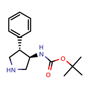 Chemical structure of tert-Butyl ((3R,4S)-4-phenylpyrrolidin-3-yl)carbamate , CAS 2382542-58-5, AChemBlock W158348