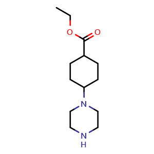 Chemical structure of 4-(Piperazin-1-yl)cyclohexanecarboxylic acid ethyl ester , CAS 1416126-62-9, AChemBlock W158350