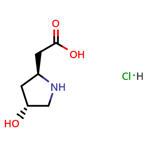 Chemical structure of 2-((2S,4R)-4-Hydroxypyrrolidin-2-yl)acetic acid hydrochloride , CAS 336182-11-7, AChemBlock W158357