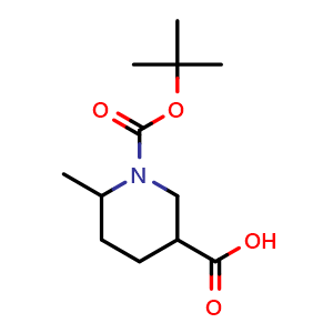 Chemical structure of 1-(tert-Butoxycarbonyl)-6-methylpiperidine-3-carboxylic acid , CAS 1427501-93-6, AChemBlock W158360
