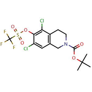Chemical structure of tert-Butyl 5,7-dichloro-6-(((trifluoromethyl)sulfonyl)oxy)-3,4-dihydroisoquinoline-2(1H)-carboxylate , CAS 851784-78-6, AChemBlock W158364