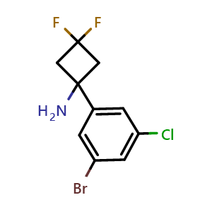 Chemical structure of 1-(3-Bromo-5-chlorophenyl)-3,3-difluorocyclobutan-1-amine , CAS 2355381-02-9, AChemBlock W158374