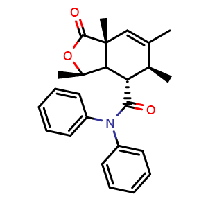 Chemical structure of (3R,4S,5S,7aR)-3,5,6,7a-Tetramethyl-1-oxo-N,N-diphenyl-1,3,3a,4,5,7a-hexahydroisobenzofuran-4-carboxamide , CAS 2459955-54-3, AChemBlock W158378