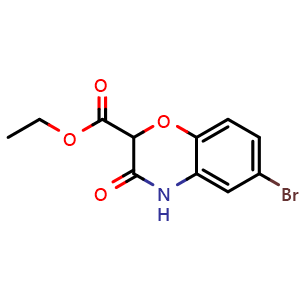 Chemical structure of ethyl 6-Bromo-3-oxo-3,4-dihydro-2H-benzo[b][1,4]oxazine-2-carboxylate , CAS 1245708-51-3, AChemBlock W158385