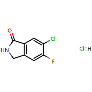 Chemical structure of 6-Chloro-5-fluoroisoindolin-1-one hydrochloride , CAS 2438637-59-1, AChemBlock W158387