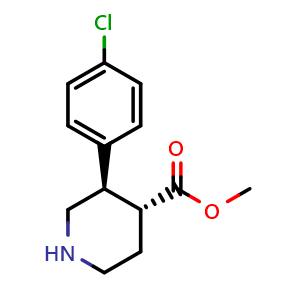 Chemical structure of Methyl (3R,4R)-3-(4-chlorophenyl)piperidine-4-carboxylate , CAS 2459946-47-3, AChemBlock W158390