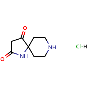 Chemical structure of 1,8-Diazaspiro[4 5]decane-2,4-dione hydrochloride , CAS 2448268-14-0, AChemBlock W158393