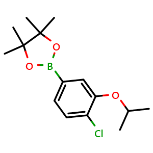 Chemical structure of 2-(4-Chloro-3-isopropoxyphenyl)-4,4,5,5-tetramethyl-1,3,2-dioxaborolane , CAS 2096998-40-0, AChemBlock W158434
