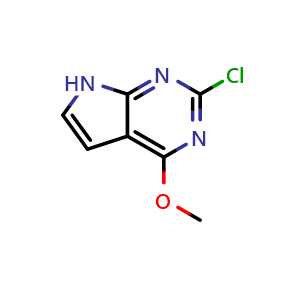 Chemical structure of 2-Chloro-4-methoxy-7H-pyrrolo[2,3-d]pyrimidine , CAS 96022-77-4, AChemBlock W158472