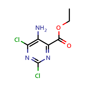 Chemical structure of Ethyl 5-amino-2,6-dichloropyrimidine-4-carboxylate , CAS 54368-62-6, AChemBlock W158477