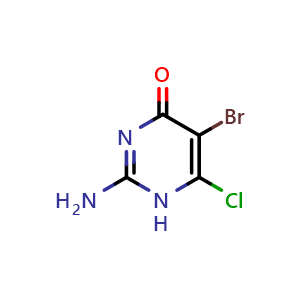 Chemical structure of 2-Amino-5-bromo-6-chloropyrimidin-4(1H)-one , CAS 55740-64-2, AChemBlock W158494