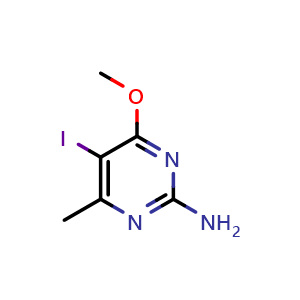 Chemical structure of 5-Iodo-4-methoxy-6-methylpyrimidin-2-amine , CAS 23368-84-5, AChemBlock W158502
