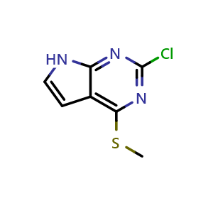 Chemical structure of 2-Chloro-4-(methylthio)-7H-pyrrolo[2,3-d]pyrimidine , CAS 1192711-79-7, AChemBlock W158505